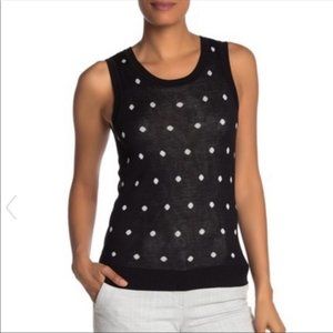 NWT HALOGEN Dot Knit Crew Neck Tank Black sz S